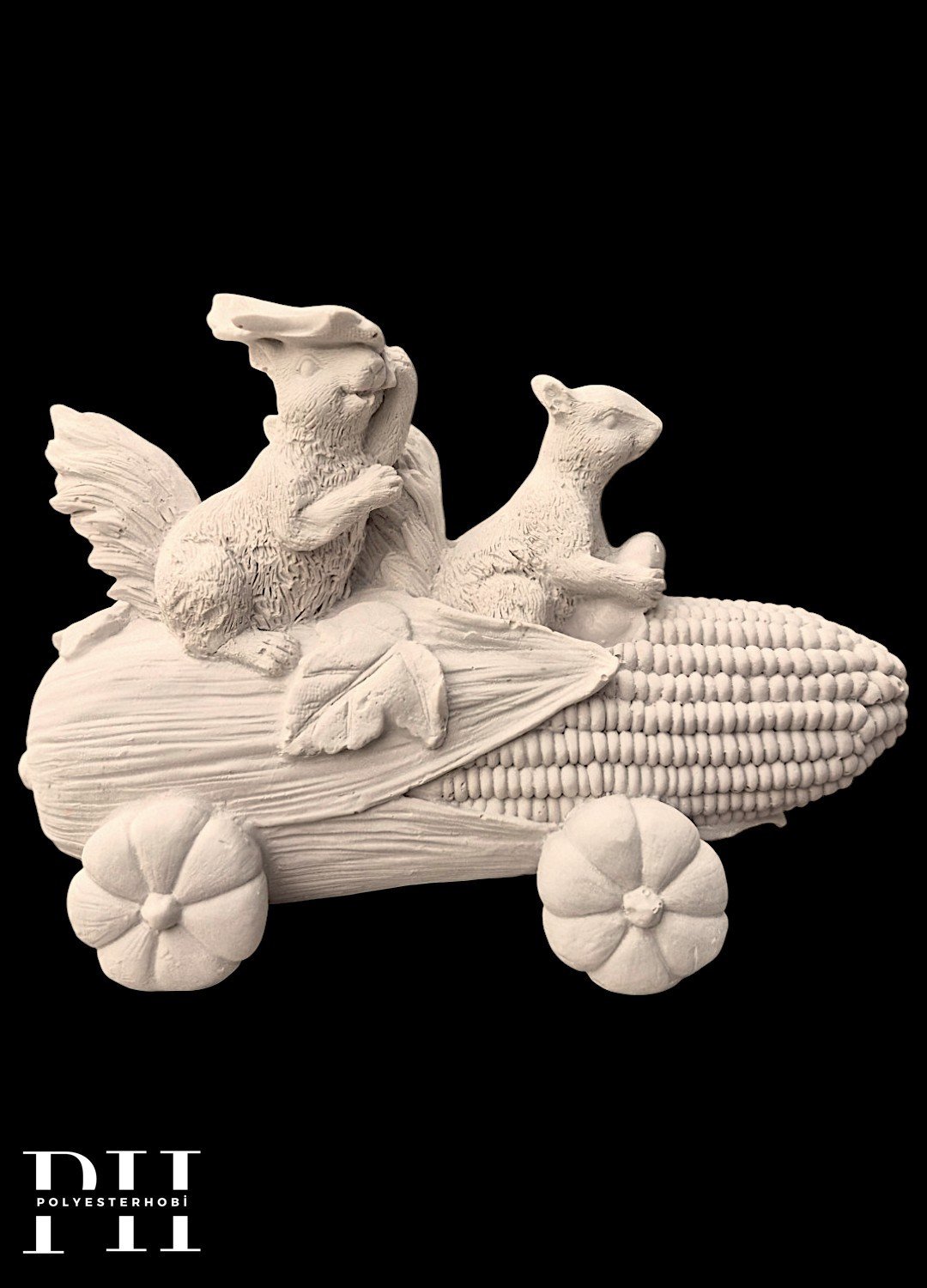 OB 2752 - Mısır Arabalı Sincaplar Biblo Heykel Ham Polyester Dekoratif Obje