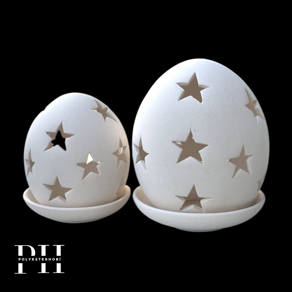 SF 110 - Yıldızlı Tealight Mumluk Set Dekoratif Ham Seramik Obje