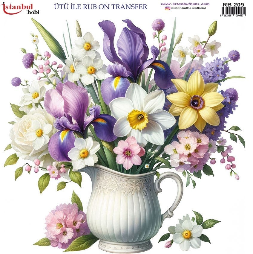 Ütü İle Baskı Transfer Kumaş Ve Ahşap Rubon 30 x 30 cm Çiçek Desenli RB 209