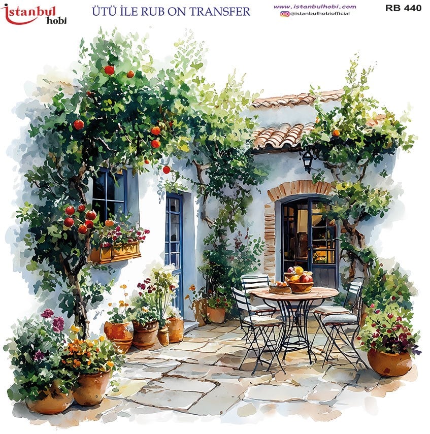 Ütü İle Baskı Transfer Kumaş Ve Ahşap Rubon 30 x 30 cm Evler Ve Manzaralar RB 440