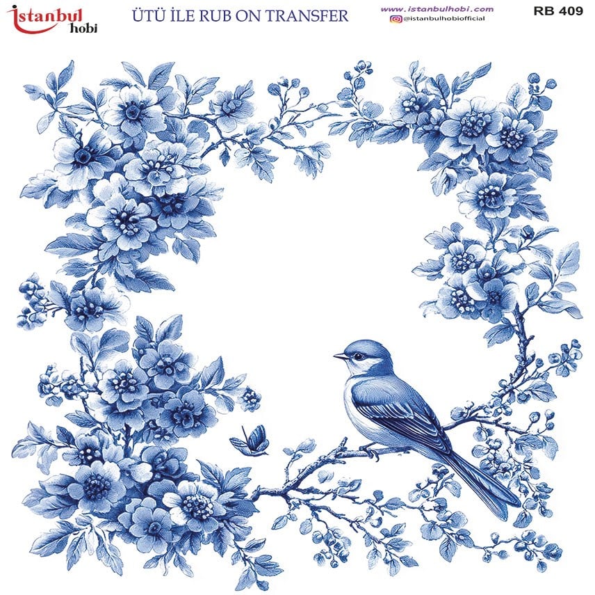 Ütü İle Baskı Transfer Kumaş Ve Ahşap Rubon 30 x 30 cm Çiçek Desenli RB 409