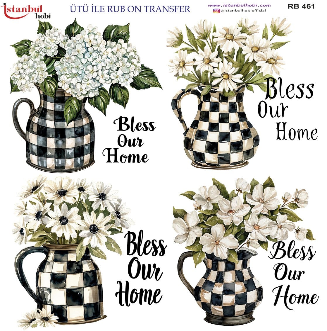 Ütü İle Baskı Transfer Kumaş Ve Ahşap Rubon 30 x 30 cm Siyah Beyaz Dama Detaylı RB 461