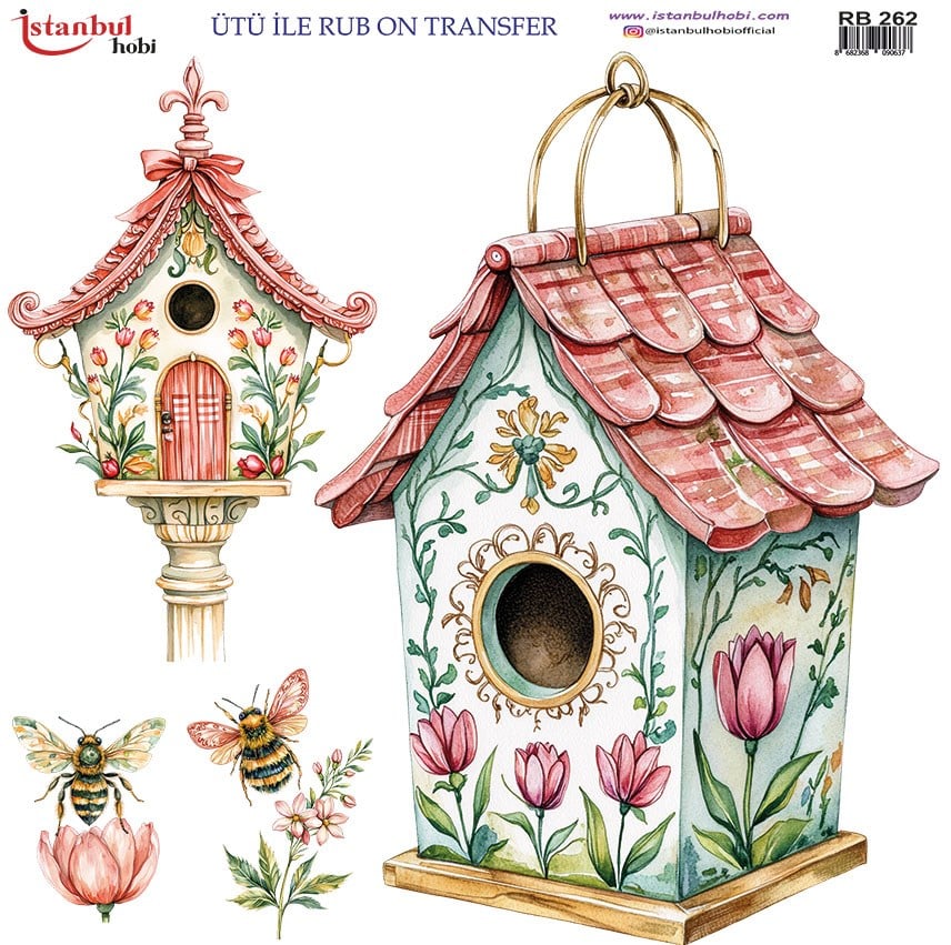 Ütü İle Baskı Transfer Kumaş Ve Ahşap Rubon 30 x 30 cm Kuş Evleri Desenli RB 262
