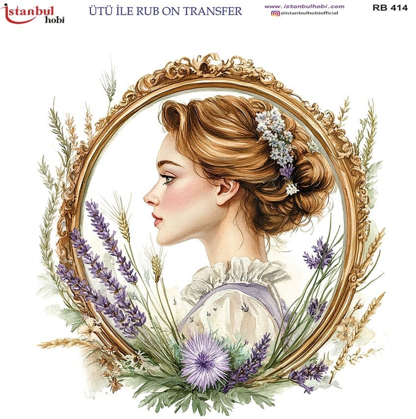 Ütü İle Baskı Transfer Kumaş Ve Ahşap Rubon 30 x 30 cm Kadın Portre RB 414