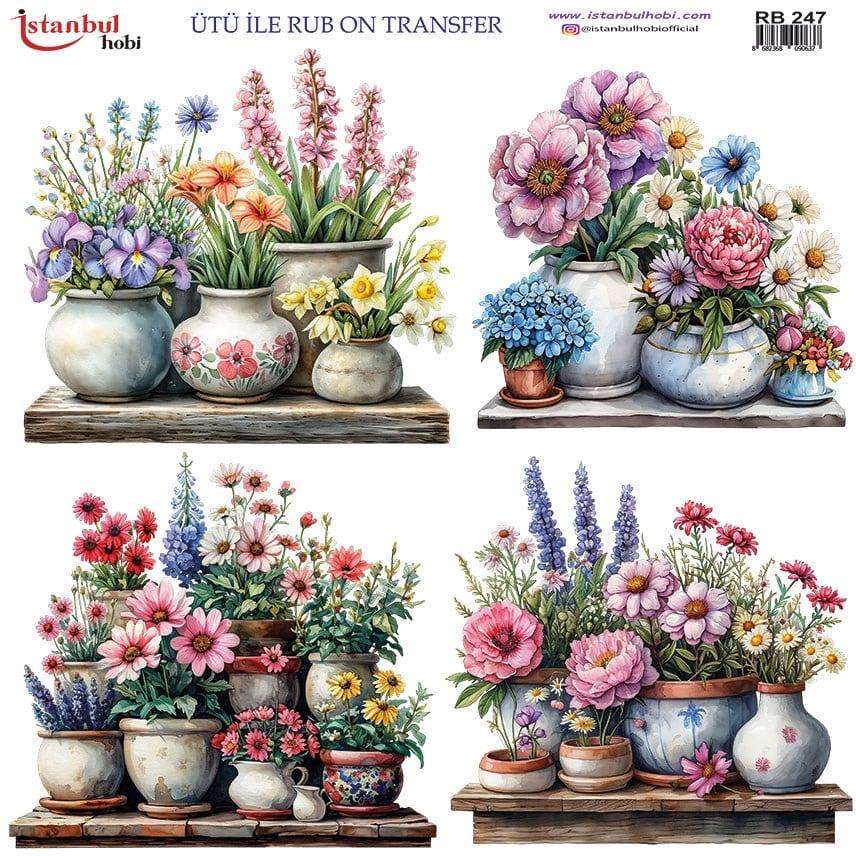 Ütü İle Baskı Transfer Kumaş Ve Ahşap Rubon 30 x 30 cm Çiçek Desenli RB 247