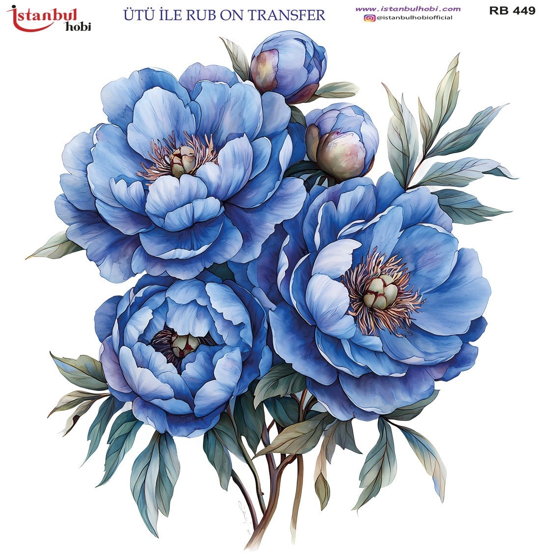 Ütü İle Baskı Transfer Kumaş Ve Ahşap Rubon 30 x 30 cm Çiçekler RB 449