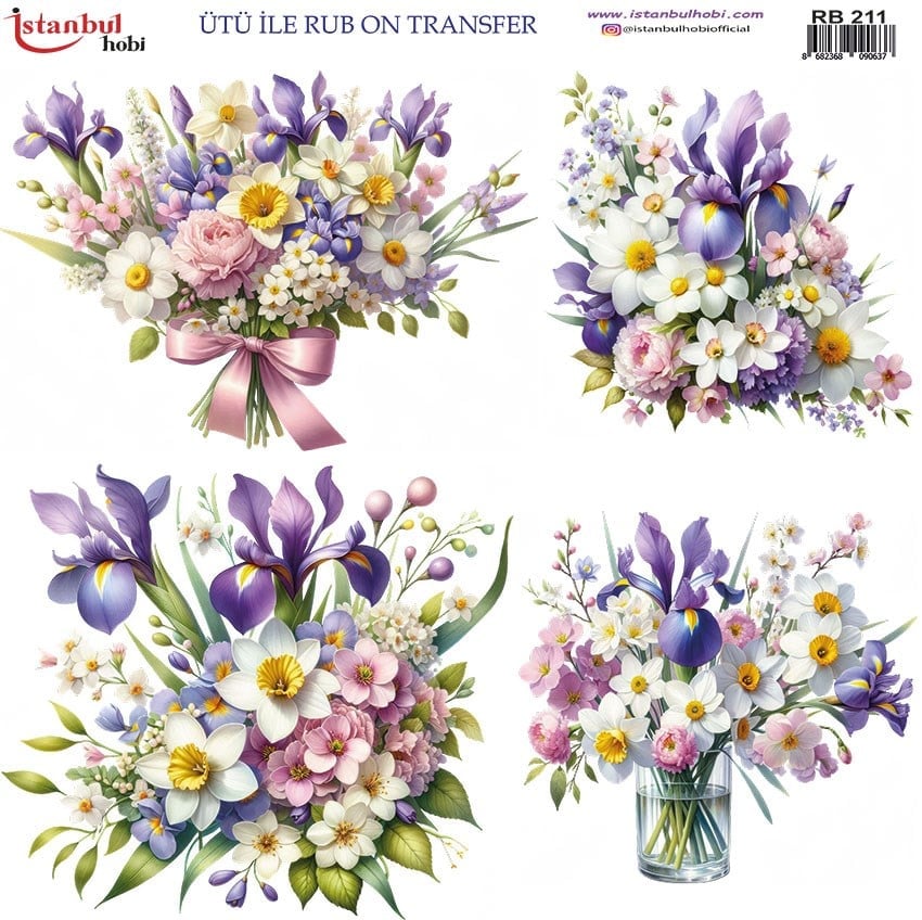 Ütü İle Baskı Transfer Kumaş Ve Ahşap Rubon 30 x 30 cm Çiçek Desenli RB 211
