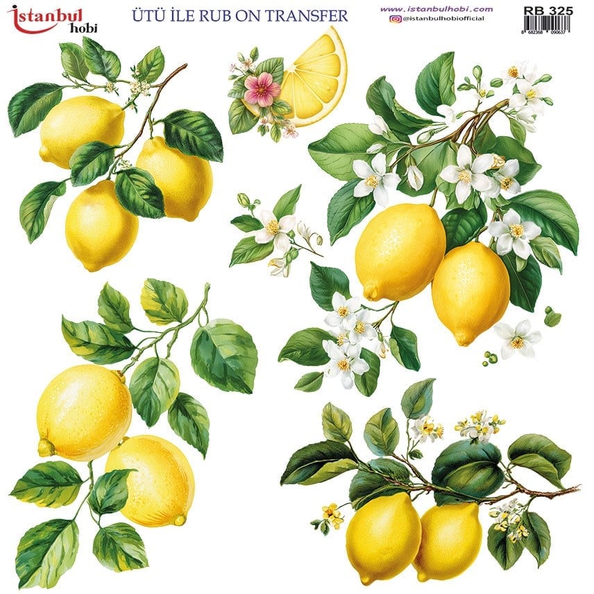 Ütü İle Baskı Transfer Kumaş Ve Ahşap Rubon 30 x 30 cm Limon Desenli RB 325