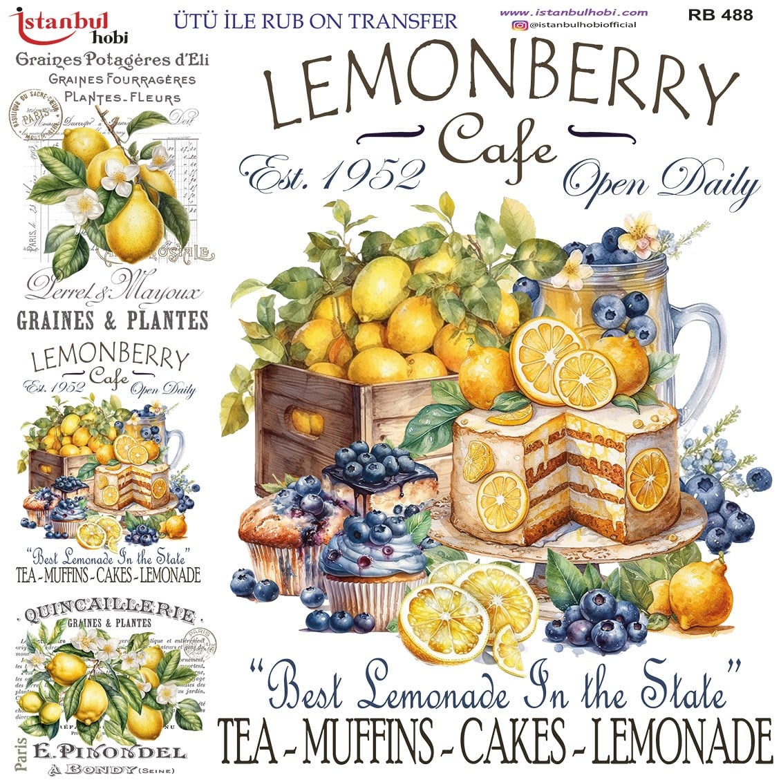 Ütü İle Baskı Transfer Kumaş Ve Ahşap Rubon 30 x 30 cm Limon Detaylı RB 488