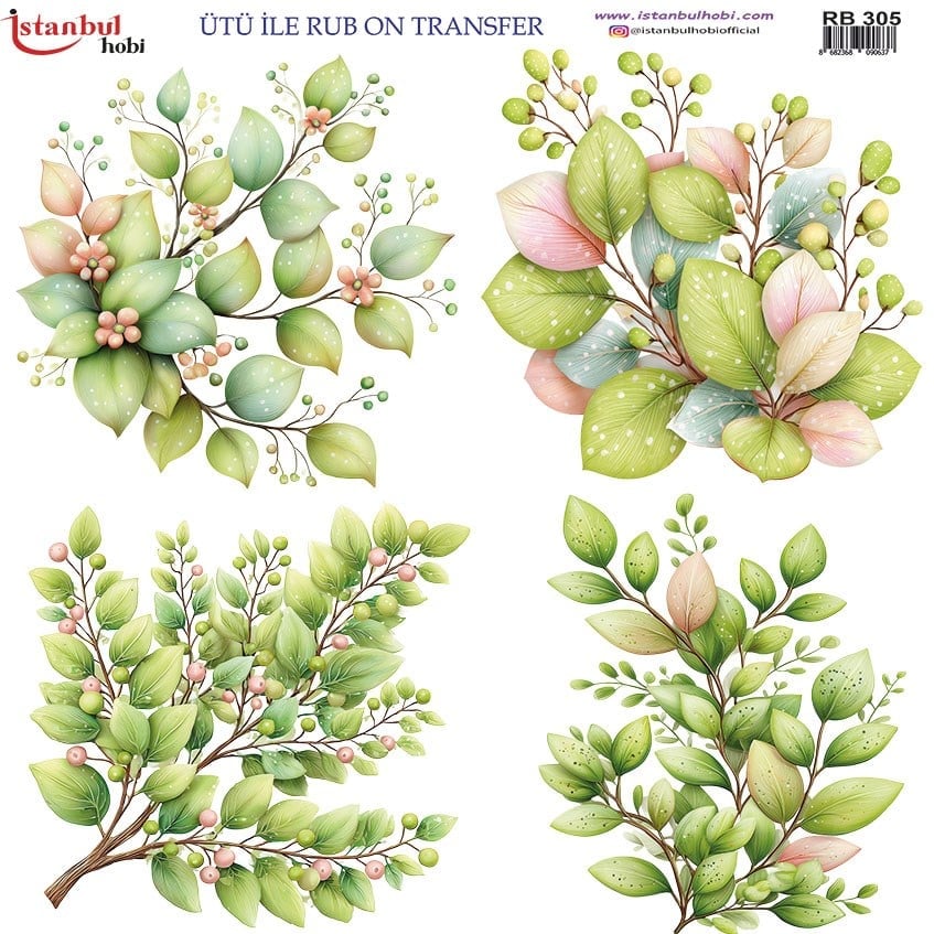 Ütü İle Baskı Transfer Kumaş Ve Ahşap Rubon 30 x 30 cm Çiçek Desenli RB 305