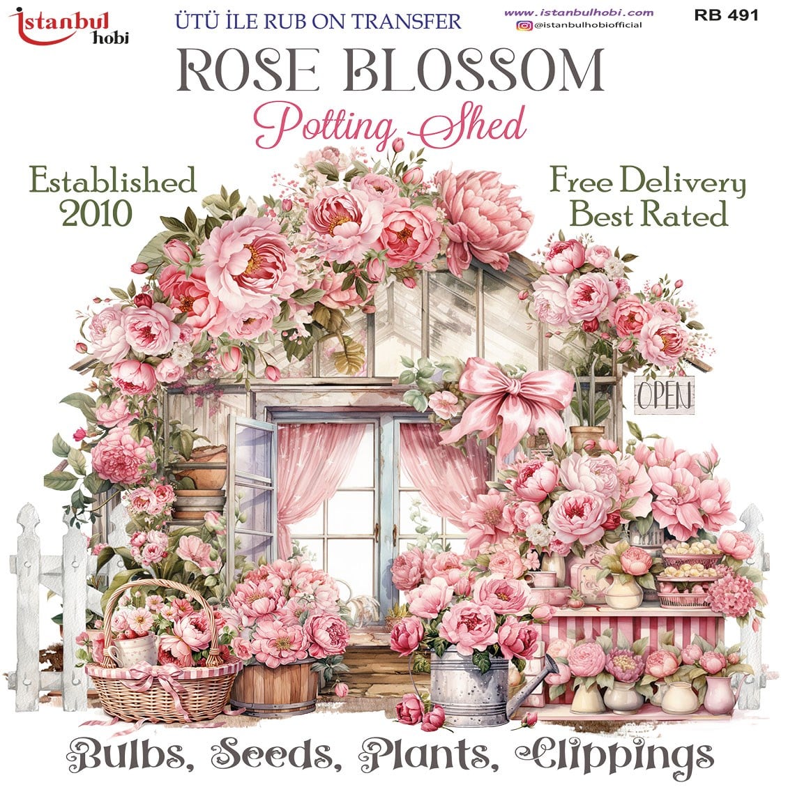 Ütü İle Baskı Transfer Kumaş Ve Ahşap Rubon 30 x 30 cm Çiçek Evi Detaylı RB 491