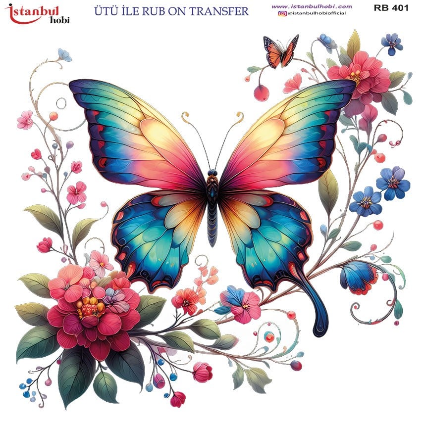 Ütü İle Baskı Transfer Kumaş Ve Ahşap Rubon 30 x 30 cm Kelebek Desenli RB 401