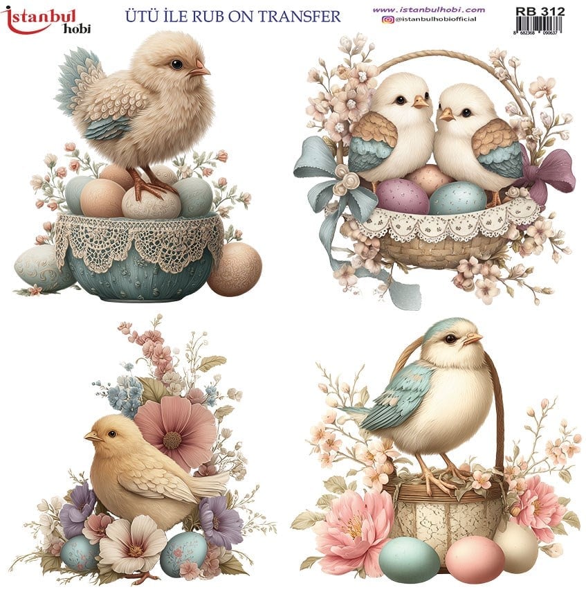 Ütü İle Baskı Transfer Kumaş Ve Ahşap Rubon 30 x 30 cm Kuş Desenli RB 312