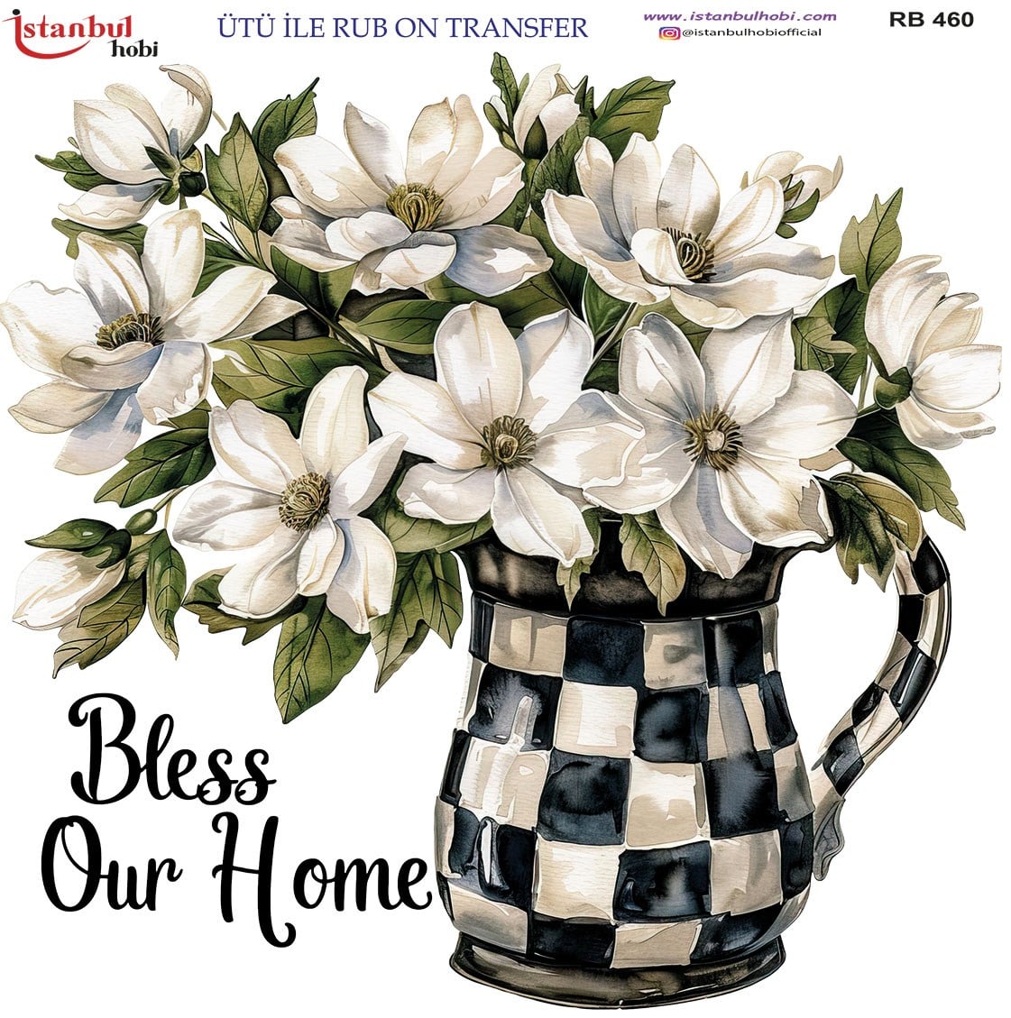 Ütü İle Baskı Transfer Kumaş Ve Ahşap Rubon 30 x 30 cm Siyah Beyaz Dama Detaylı RB 460