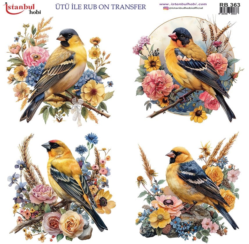 Ütü İle Baskı Transfer Kumaş Ve Ahşap Rubon 30 x 30 cm Kuş Desenli RB 363