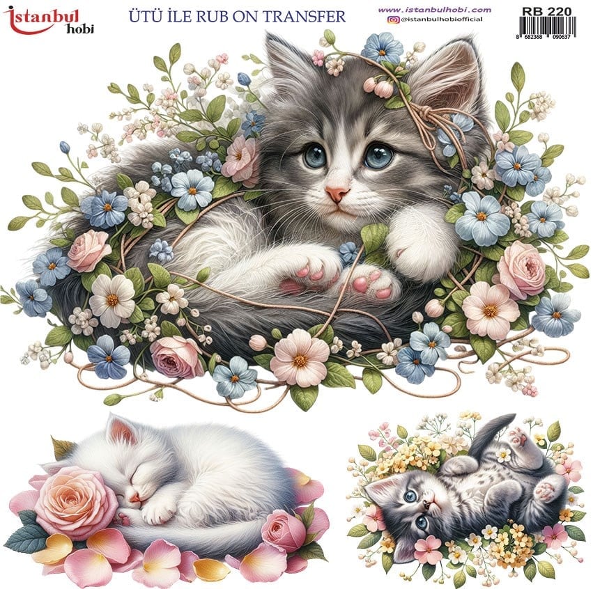 Ütü İle Baskı Transfer Kumaş Ve Ahşap Rubon 30 x 30 cm Kedi Desenli RB 220