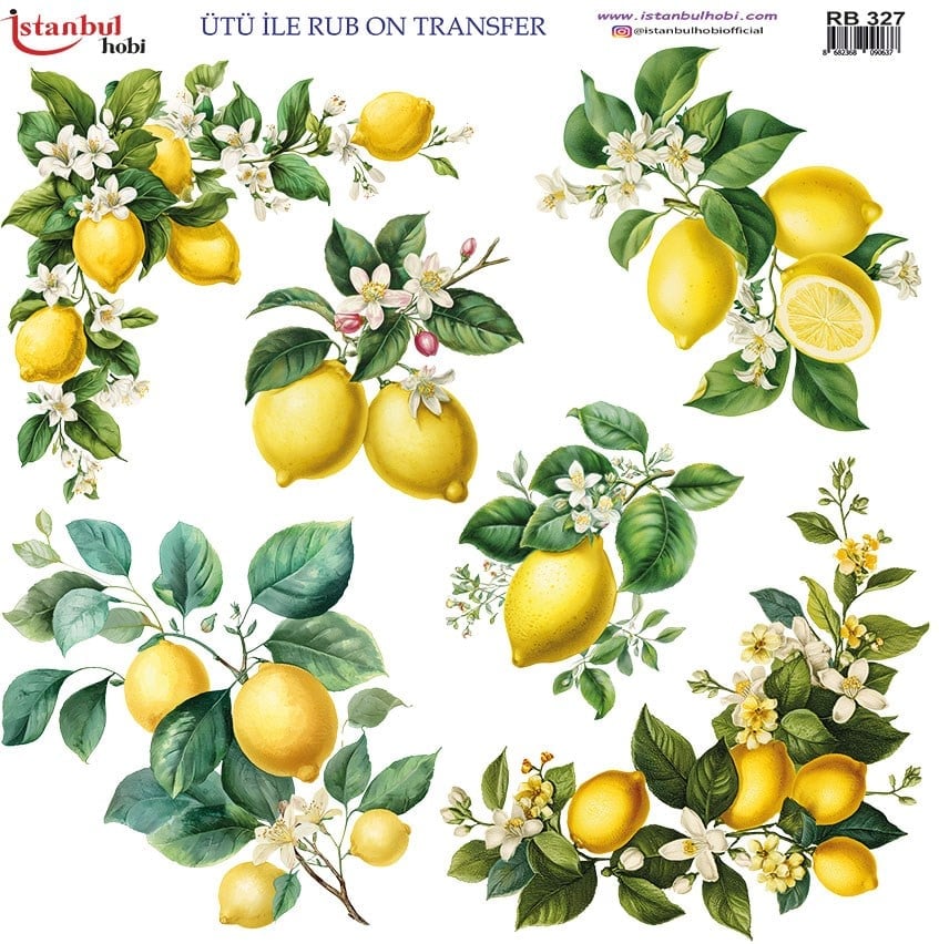 Ütü İle Baskı Transfer Kumaş Ve Ahşap Rubon 30 x 30 cm Limon Desenli RB 327
