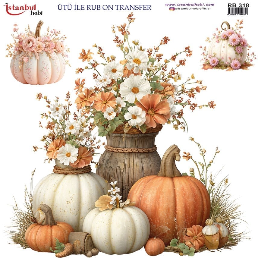 Ütü İle Baskı Transfer Kumaş Ve Ahşap Rubon 30 x 30 cm Kabak Desenli RB 318