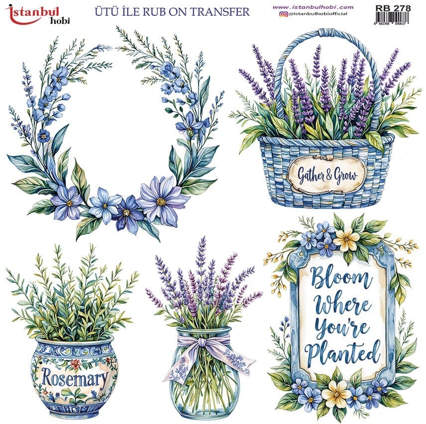 Ütü İle Baskı Transfer Kumaş Ve Ahşap Rubon 30 x 30 cm Çiçek Desenli RB 278