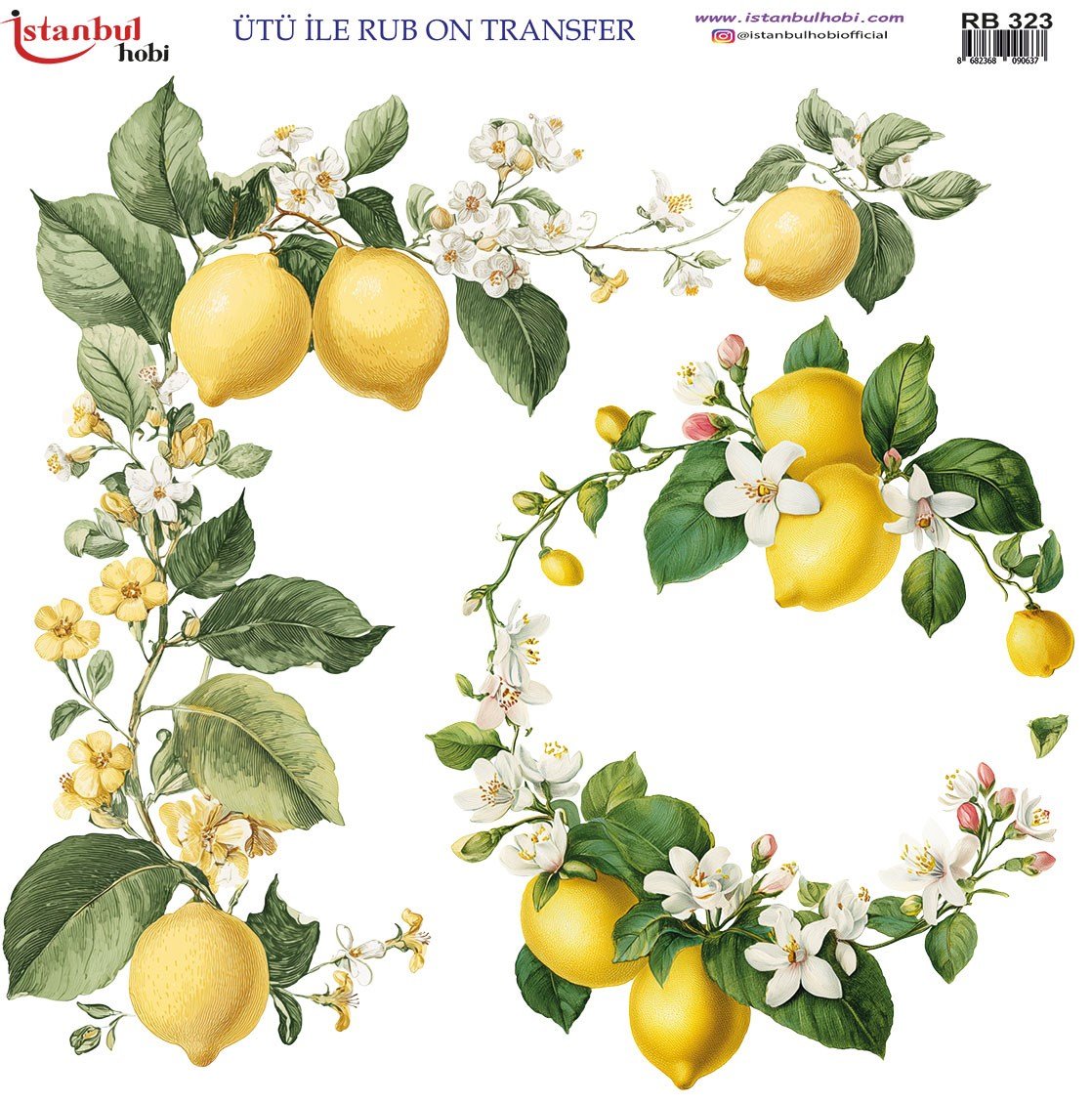 Ütü İle Baskı Transfer Kumaş Ve Ahşap Rubon 30 x 30 cm Limon Desenli RB 323