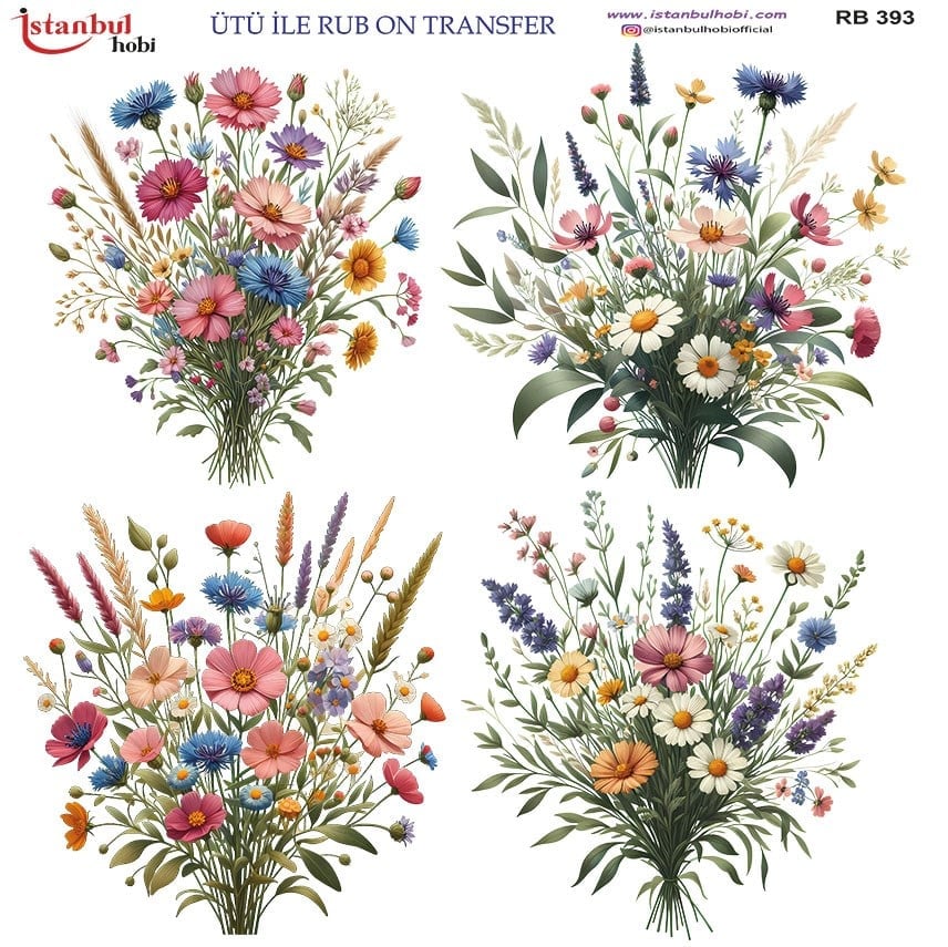 Ütü İle Baskı Transfer Kumaş Ve Ahşap Rubon 30 x 30 cm Çiçek Desenli RB 393