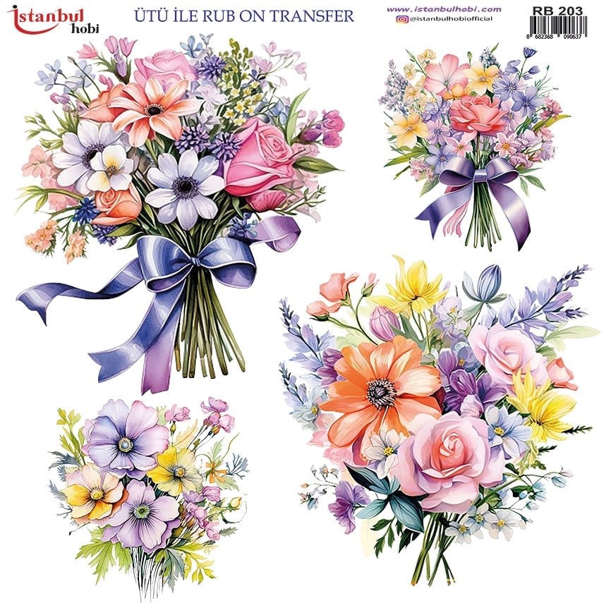 Ütü İle Baskı Transfer Kumaş Ve Ahşap Rubon 30 x 30 cm Çiçek Desenli RB 203