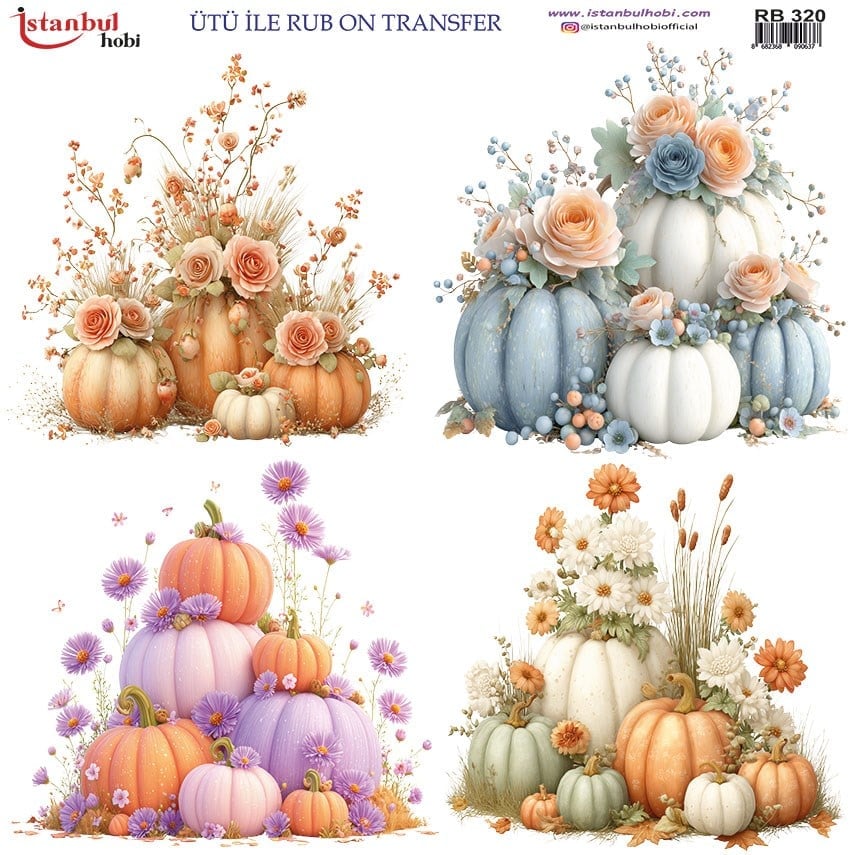 Ütü İle Baskı Transfer Kumaş Ve Ahşap Rubon 30 x 30 cm Kabak Desenli RB 320