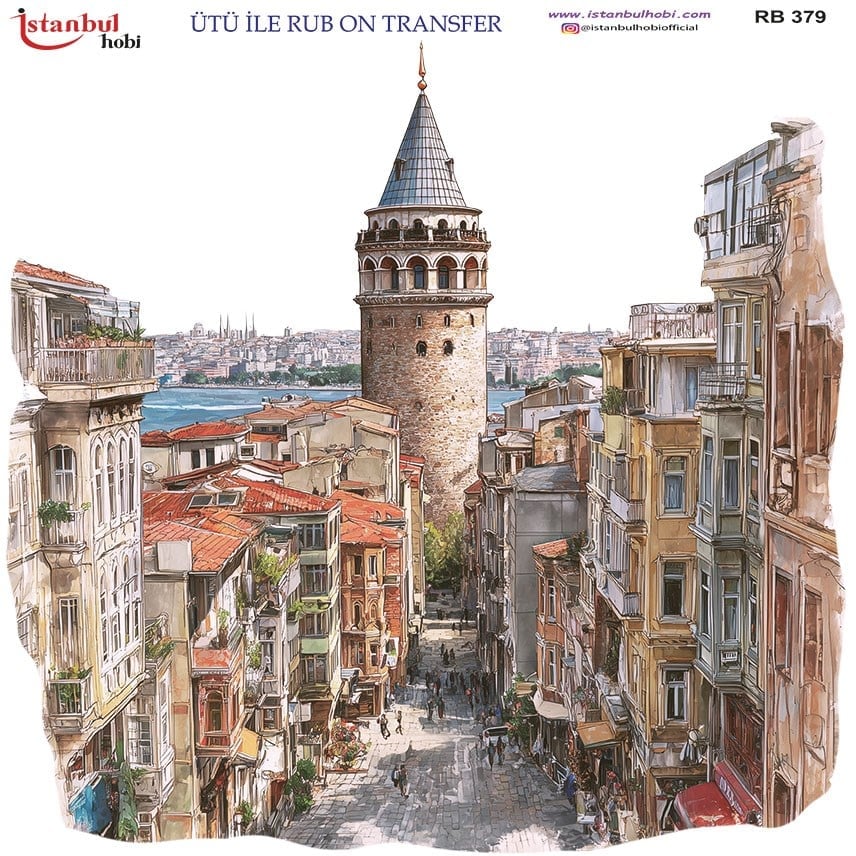 Ütü İle Baskı Transfer Kumaş Ve Ahşap Rubon 30 x 30 cm İstanbul Galata Kulesi Manzaralı RB 379