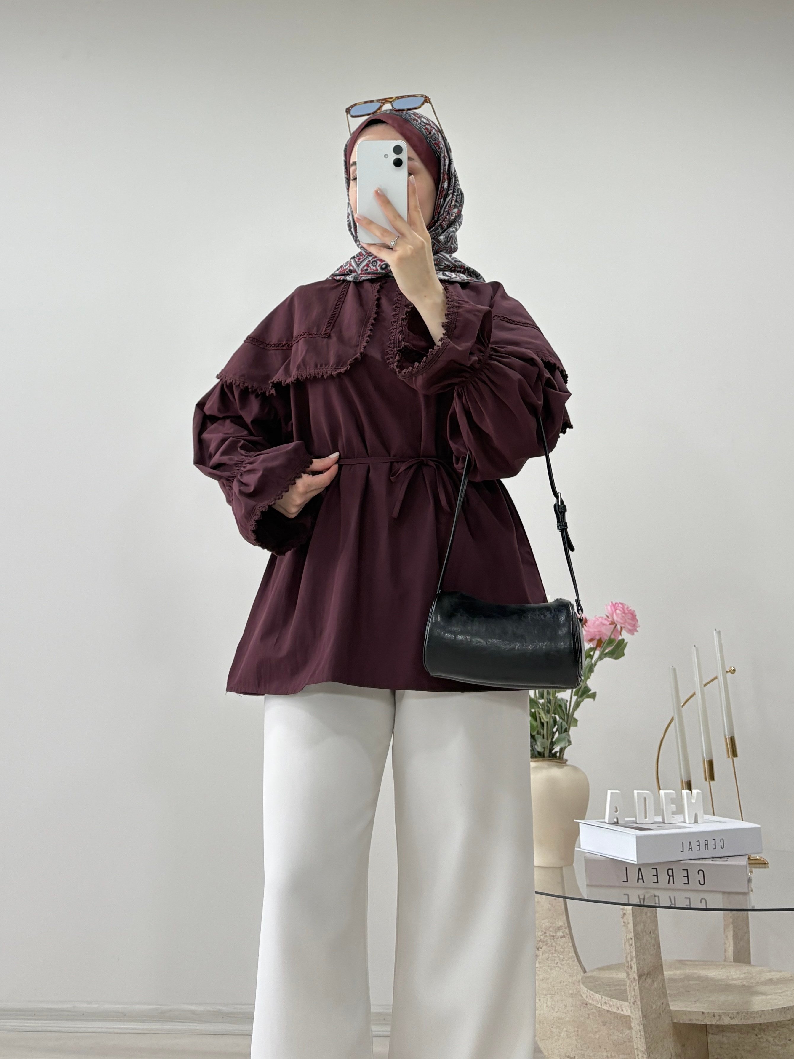 BEBE YAKA DANTELLİ TUNİK BORDO