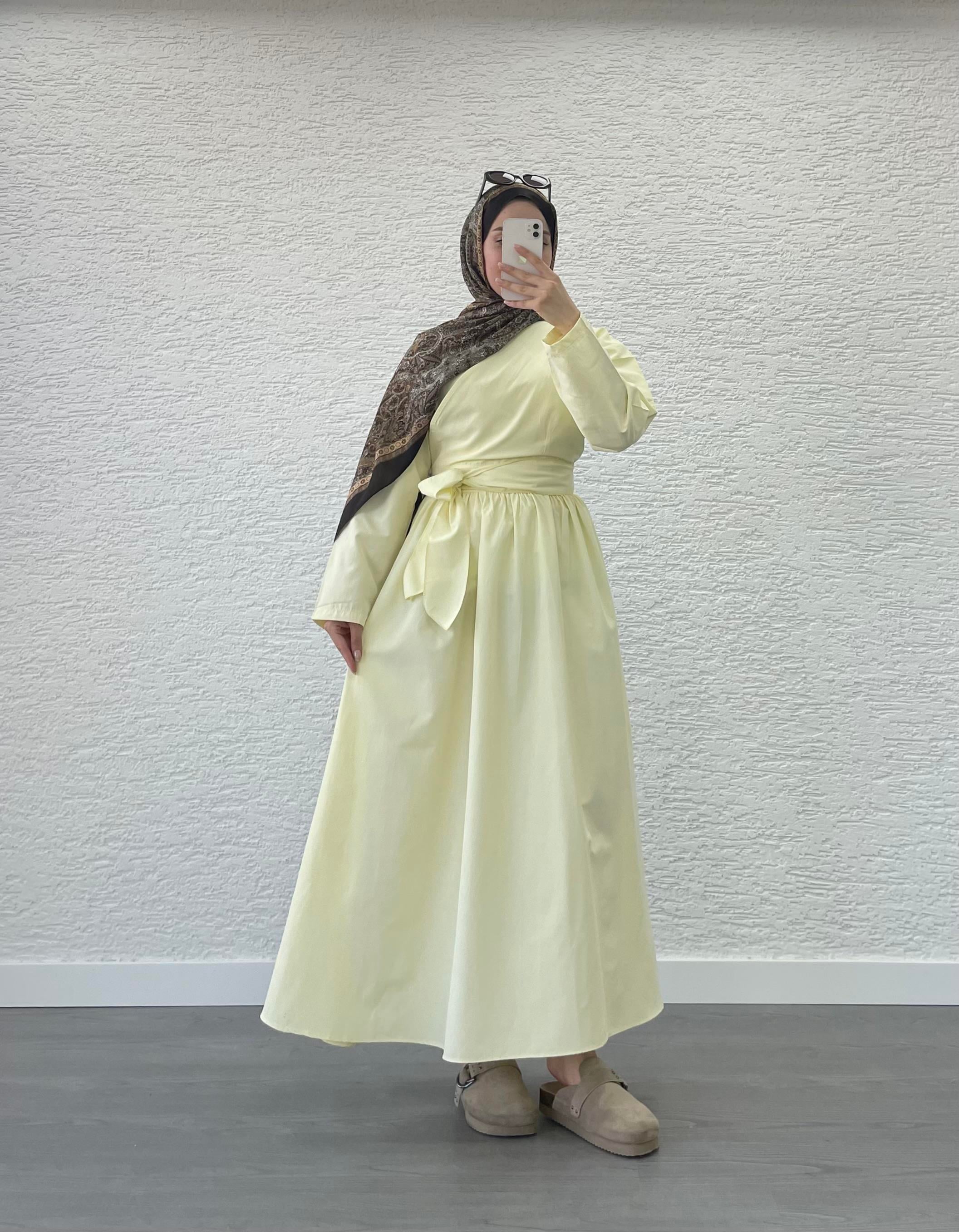 BELDEN BAĞLAMALI ETEKLİ TAKIM PASTEL SARI