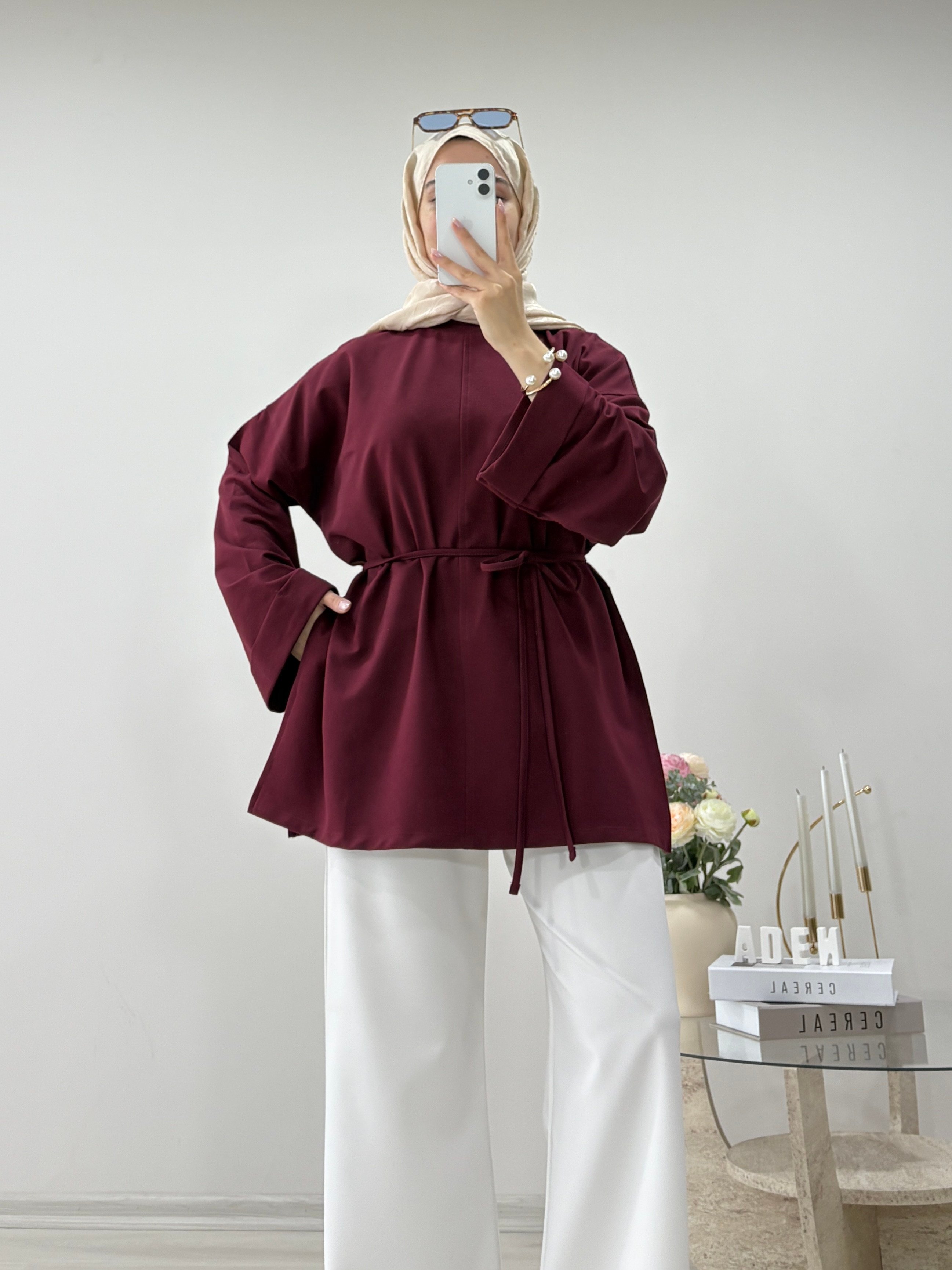 DİKİŞ DETAYLI YIRTMAÇLI TUNİK BORDO