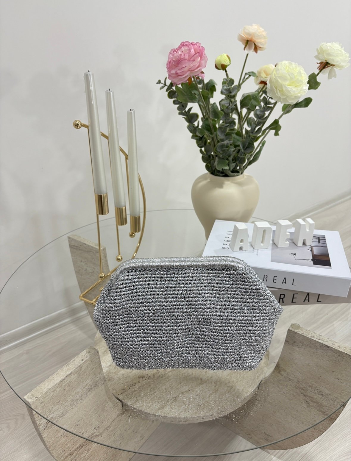 EL ÖRGÜSÜ CLUTCH ÇANTA GÜMÜŞ