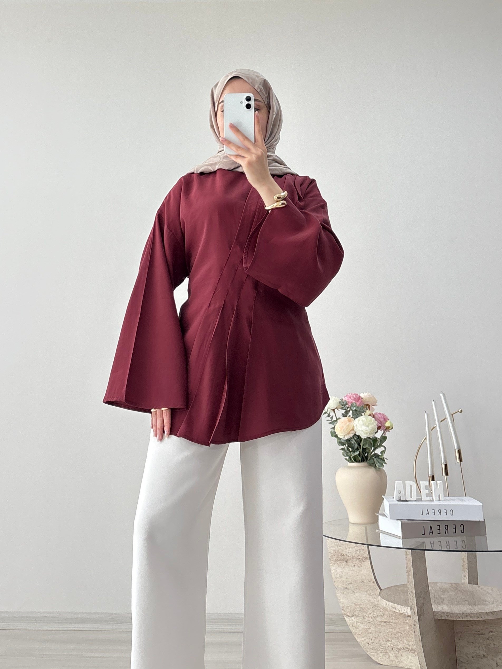 ÖNÜ PENSLİ TENSEL TUNİK BORDO