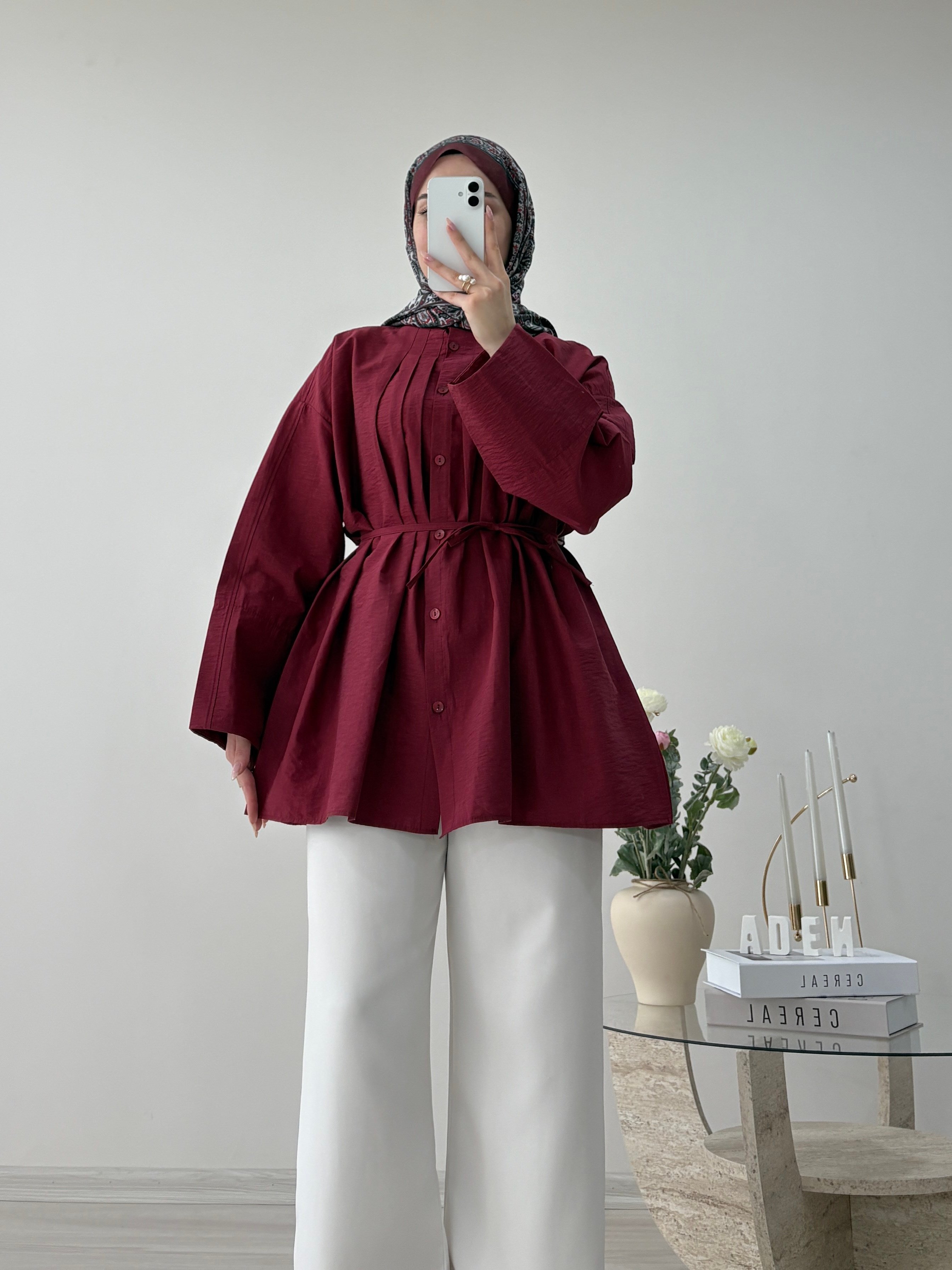 YAKA PİLELİ MODAL GÖMLEK BORDO