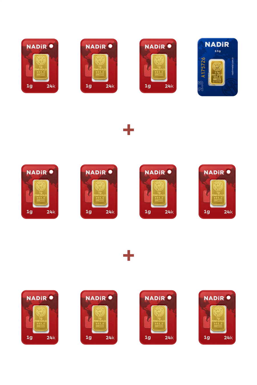 Nadir Gold 24 Ayar 13,5 Gram Külçe Altın (1 Adet 2,5 Gram Külçe Altın + 11 Adet 1 Gram Külçe Altın )