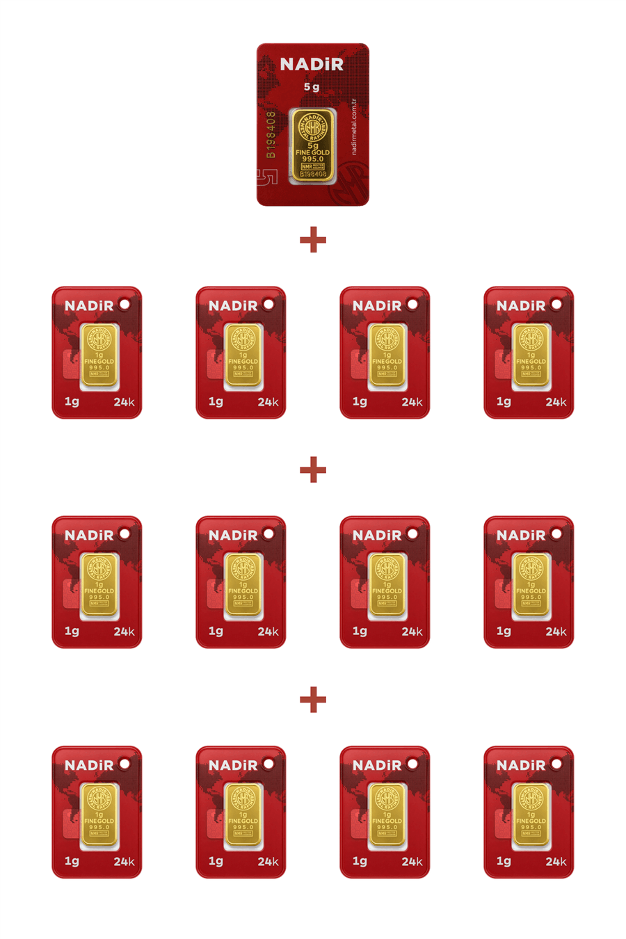 Nadir Gold 24 Ayar 17 Gram Külçe Altın (1 Adet 5 Gram Külçe Altın + 12 Adet 1 Gram Külçe Altın )