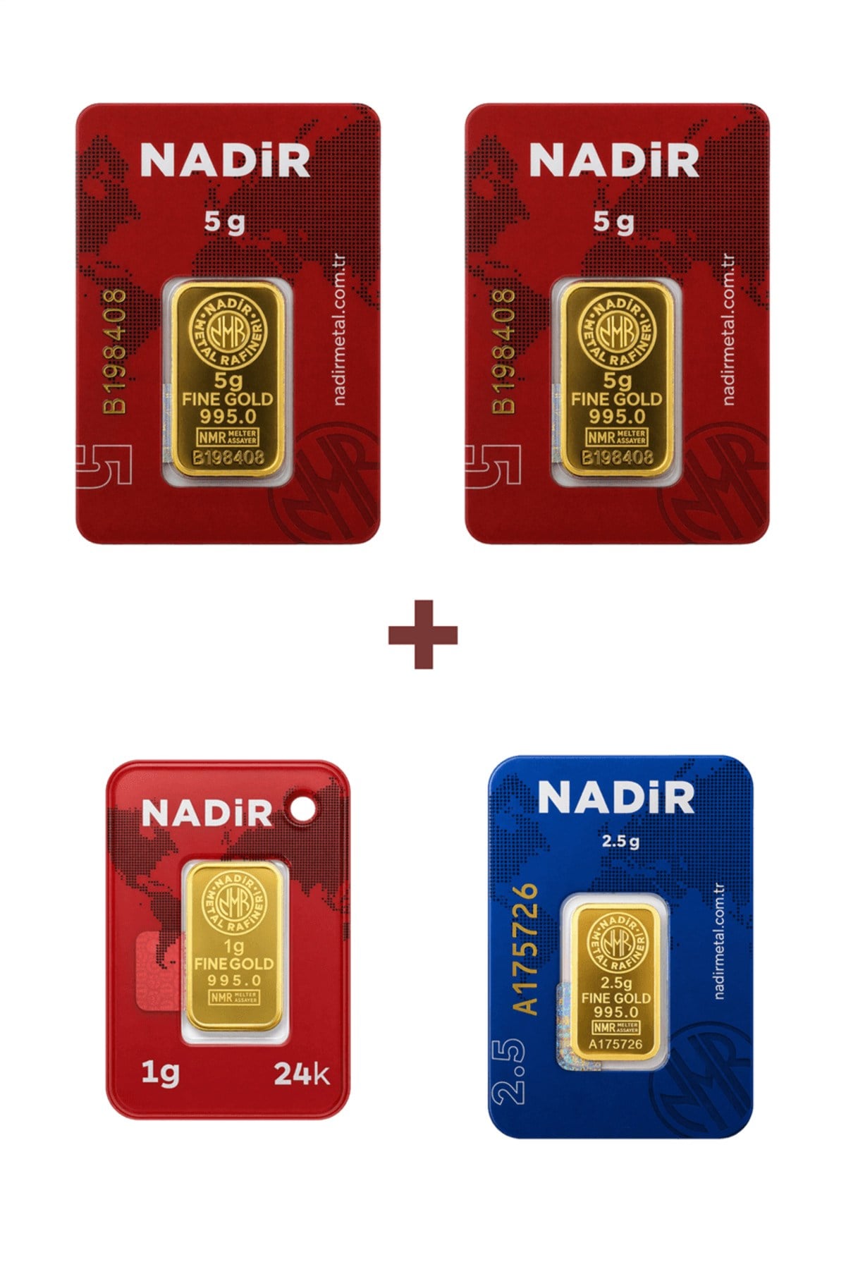 24 Ayar 13,5 Gram Külçe Altın (2 Adet 5 Gram Külçe Altın + 1 Adet 2,5 Gram Külçe Altın +