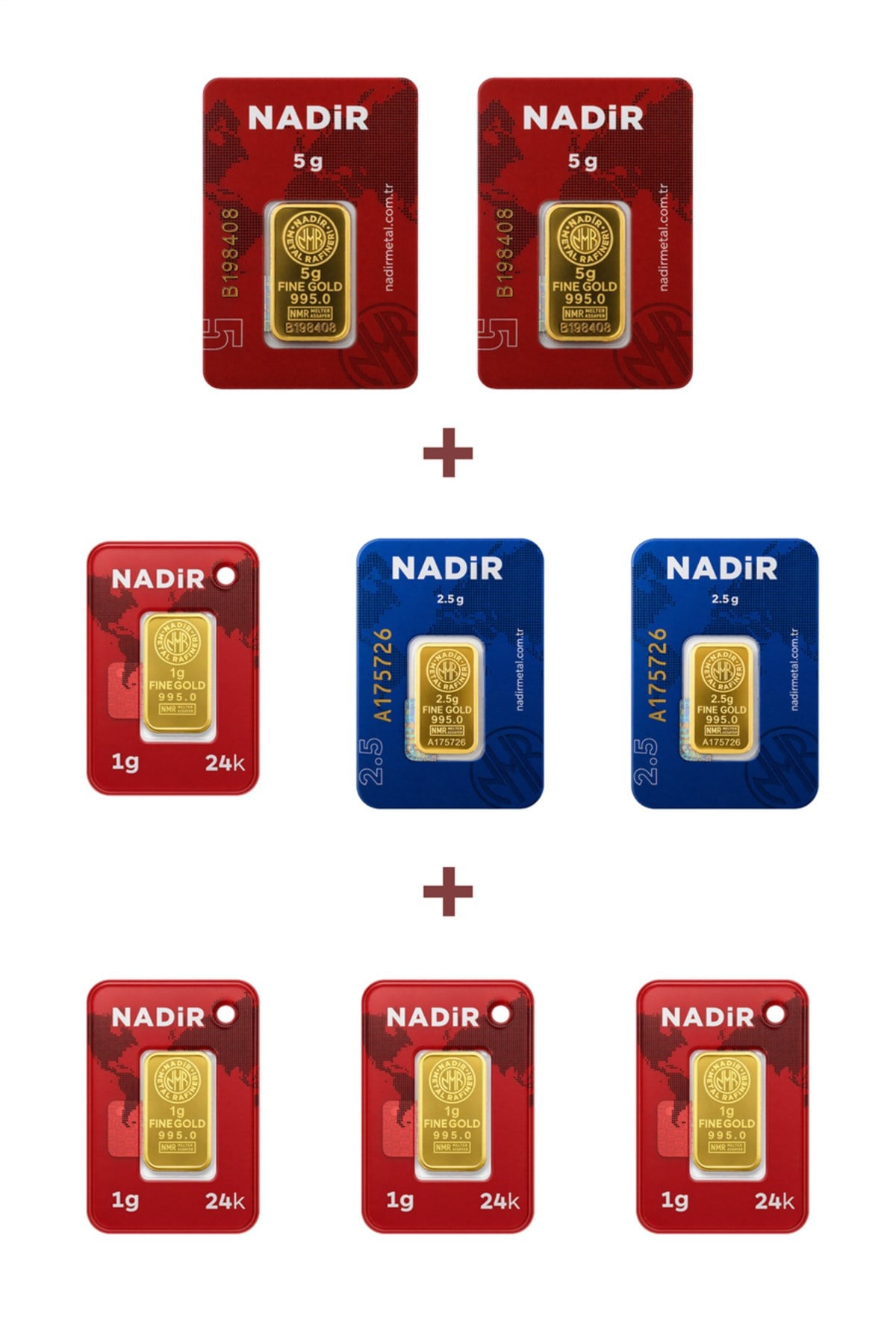 24 Ayar 19 Gram Külçe Altın (2 Adet 5 Gram Külçe Altın + 2 Adet 2,5 Gram Külçe Altın + 4