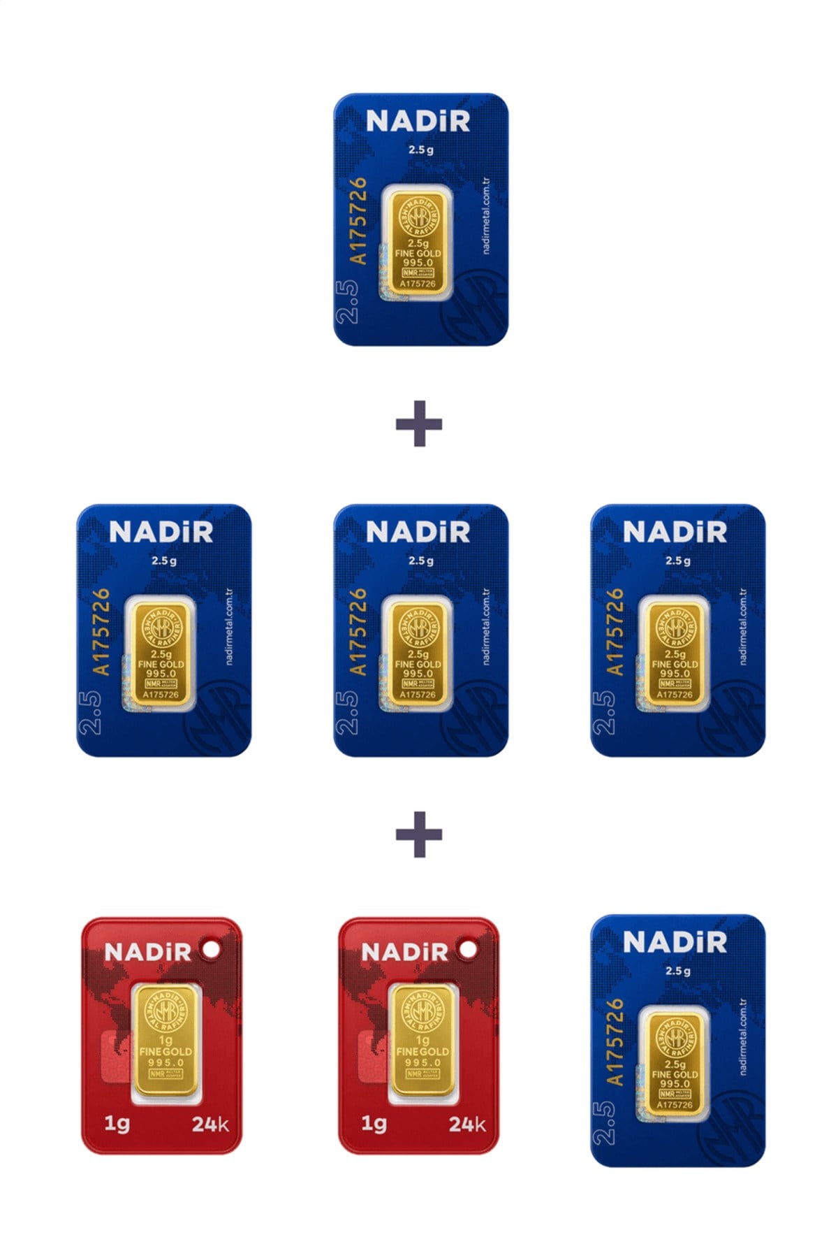 24 Ayar 14,5 Gram Külçe Altın (5 Adet 2,5 Gram Külçe Altın + 2 Adet 1 Gram Külçe Altın )