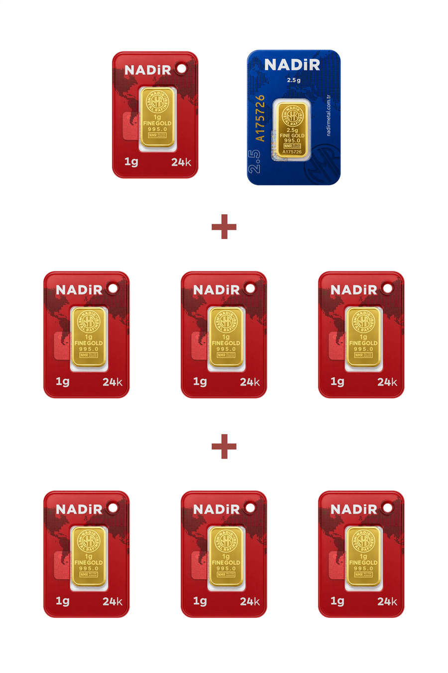 Nadir Gold 24 Ayar 9,5 Gram Külçe Altın (1 Adet 2,5 Gram Külçe Altın + 7 Adet 1 Gram Külçe Altın )
