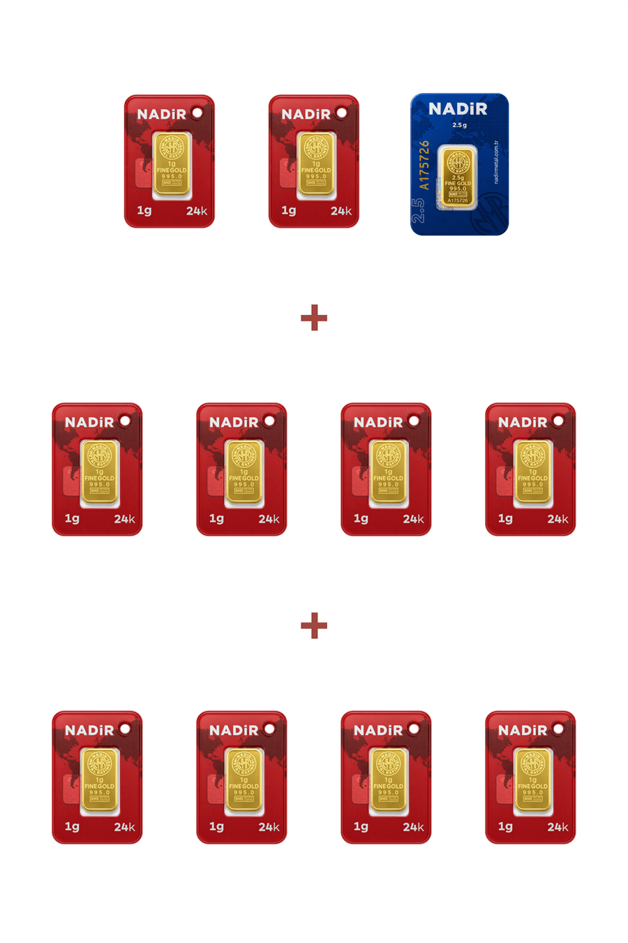 Nadir Gold 24 Ayar 12,5 Gram Külçe Altın (1 Adet 2,5 Gram Külçe Altın + 10 Adet 1 Gram Külçe Altın )