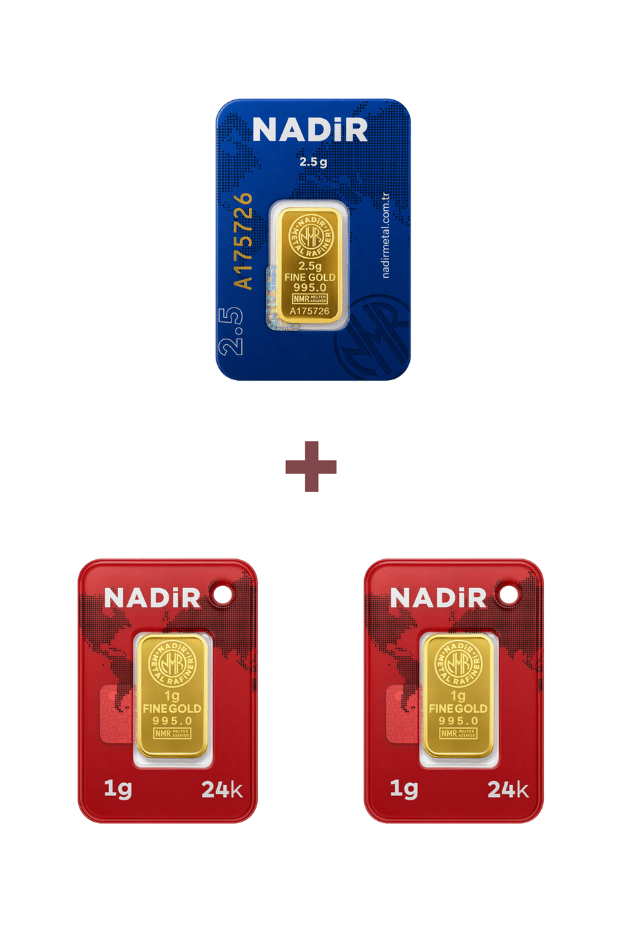 Nadir Gold 24 Ayar 4,5 Gram Külçe Altın (1 Adet 2,5 Gram Külçe Altın + 2 Adet 1 Gram Külçe Altın )