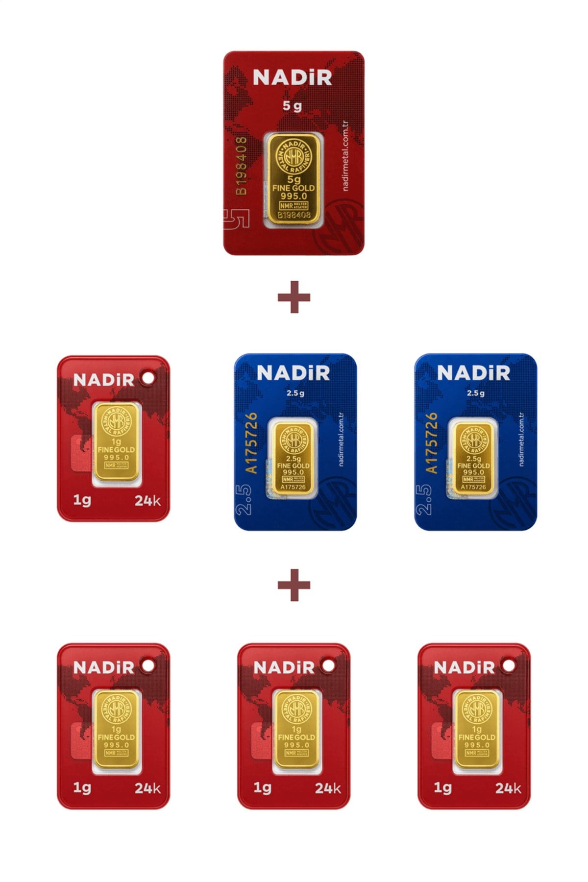 24 Ayar 14 Gram Külçe Altın (1 Adet 5 Gram Külçe Altın + 2 Adet 2,5 Gram Külçe Altın + 4