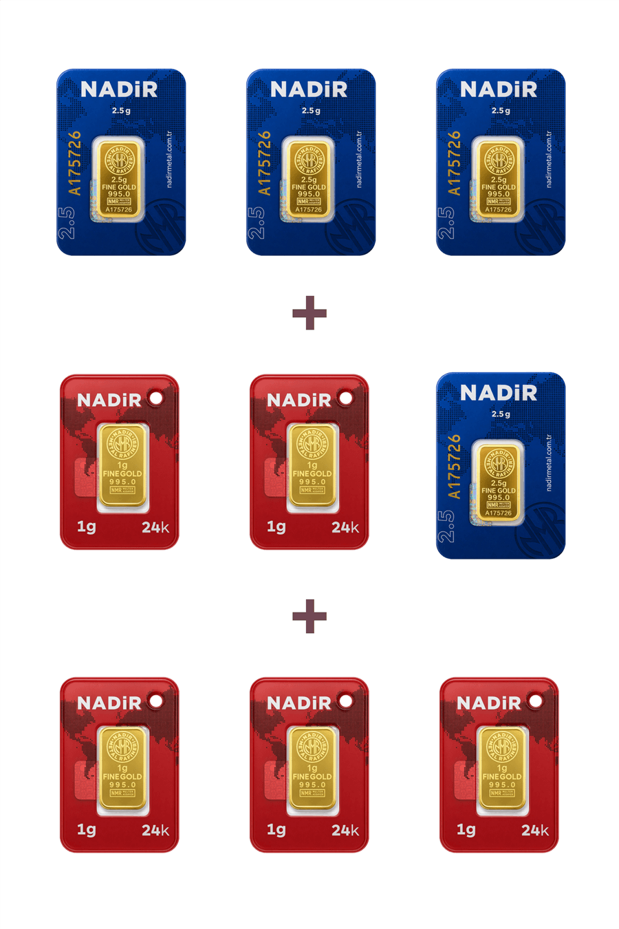 Nadir Gold 24 Ayar 15 Gram Külçe Altın (4 Adet 2,5 Gram Külçe Altın + 5 Adet 1 Gram Külçe Altın )