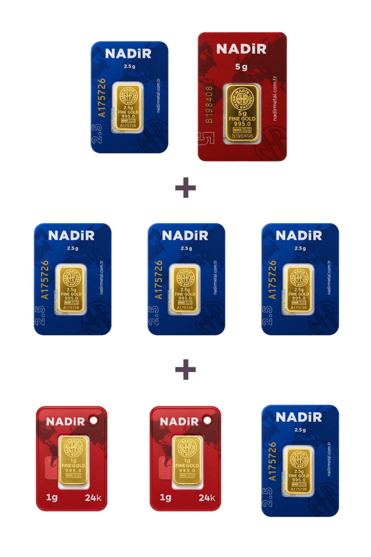 24 Ayar 19,5 Gram Külçe Altın (1 Adet 5 Gram Külçe Altın + 5 Adet 2,5 Gram Külçe Altın +