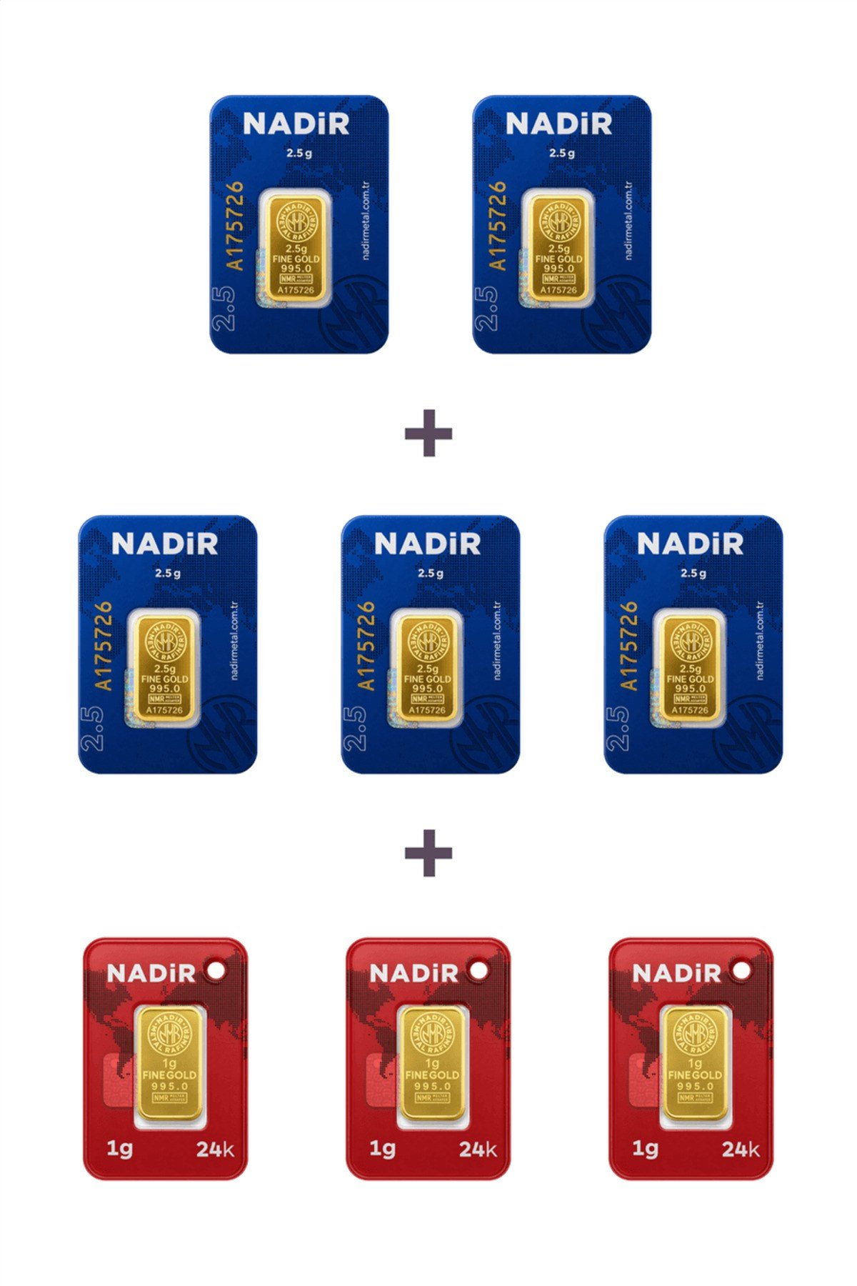 24 Ayar 15,5 Gram Külçe Altın (5 Adet 2,5 Gram Külçe Altın + 3 Adet 1 Gram Külçe Altın )