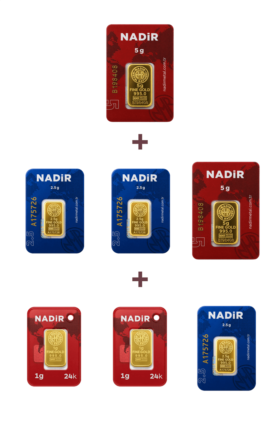 Nadir Gold 24 Ayar 19,5 Gram Altın (2 Ad 5 Gram Altın + 3 Ad 2,5 Gram Altın + 2 Ad 1 Gram Altın )