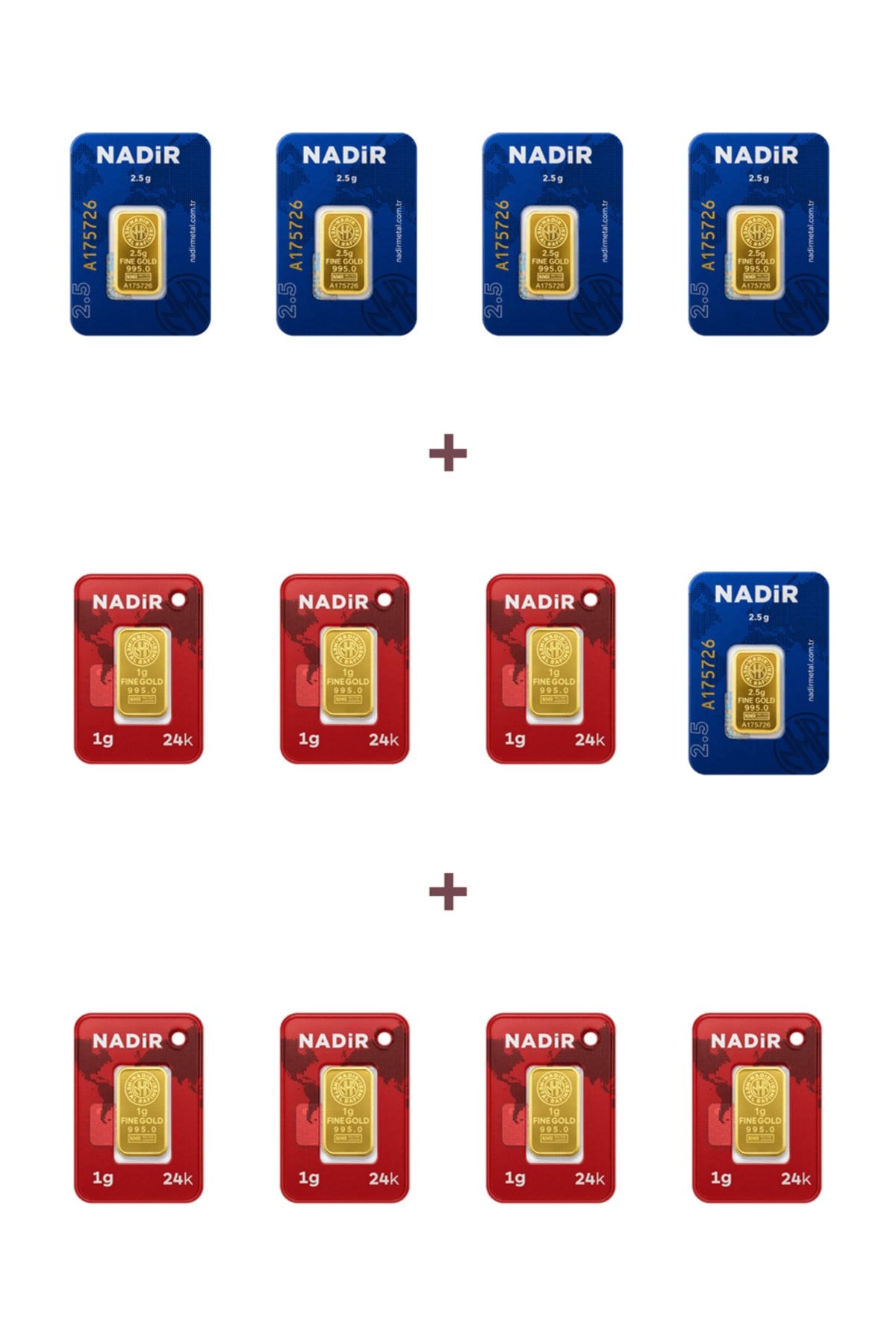 24 Ayar 19,5 Gram Külçe Altın (5 Adet 2,5 Gram Külçe Altın + 7 Adet 1 Gram Külçe Altın )