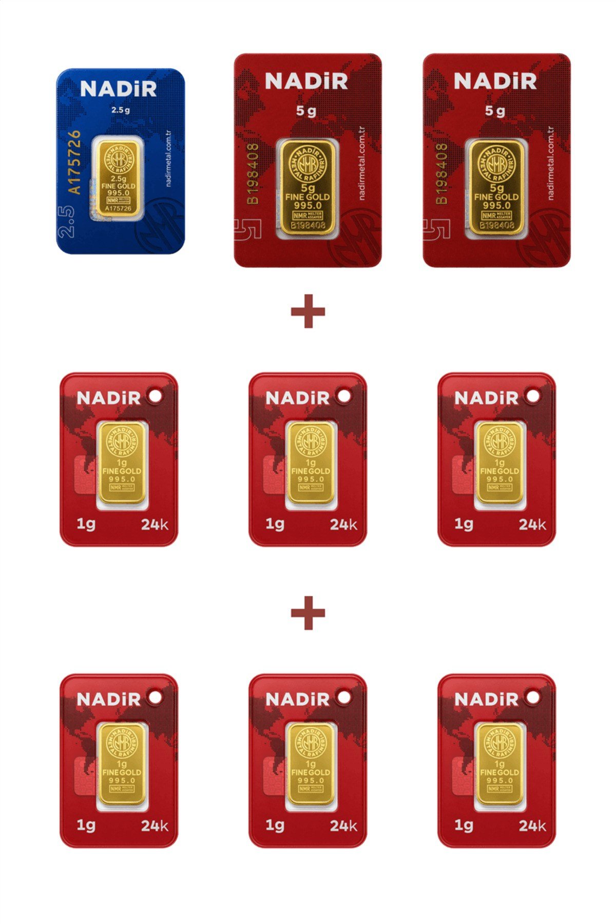 24 Ayar 18,5 Gram Külçe Altın (2 Adet 5 Gram Külçe Altın + 1 Adet 2,5 Gram Külçe Altın +
