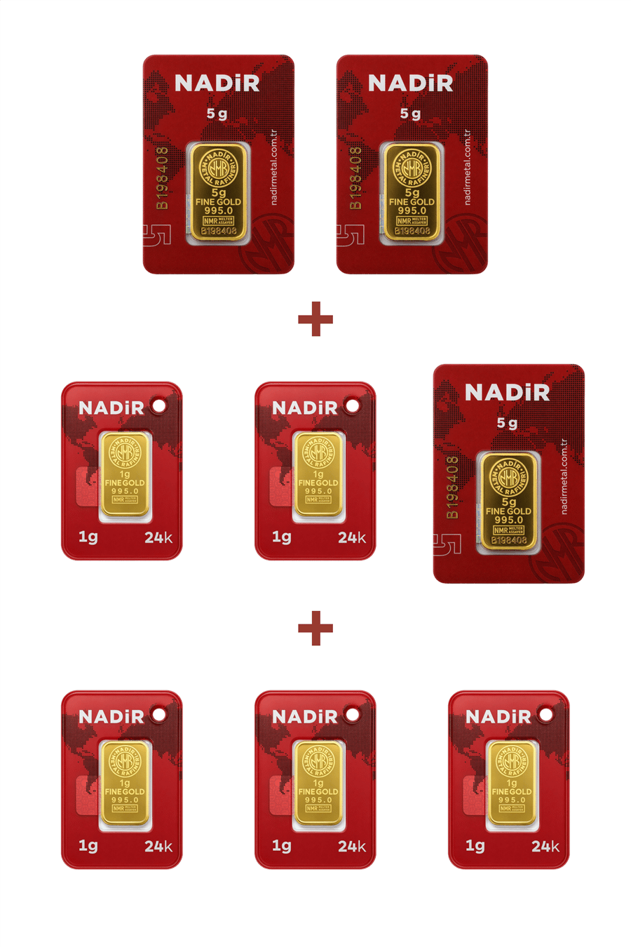 Nadir Gold 24 Ayar 20 Gram Külçe Altın (3 Adet 5 Gram Külçe Altın + 5 Adet 1 Gram Külçe Altın )